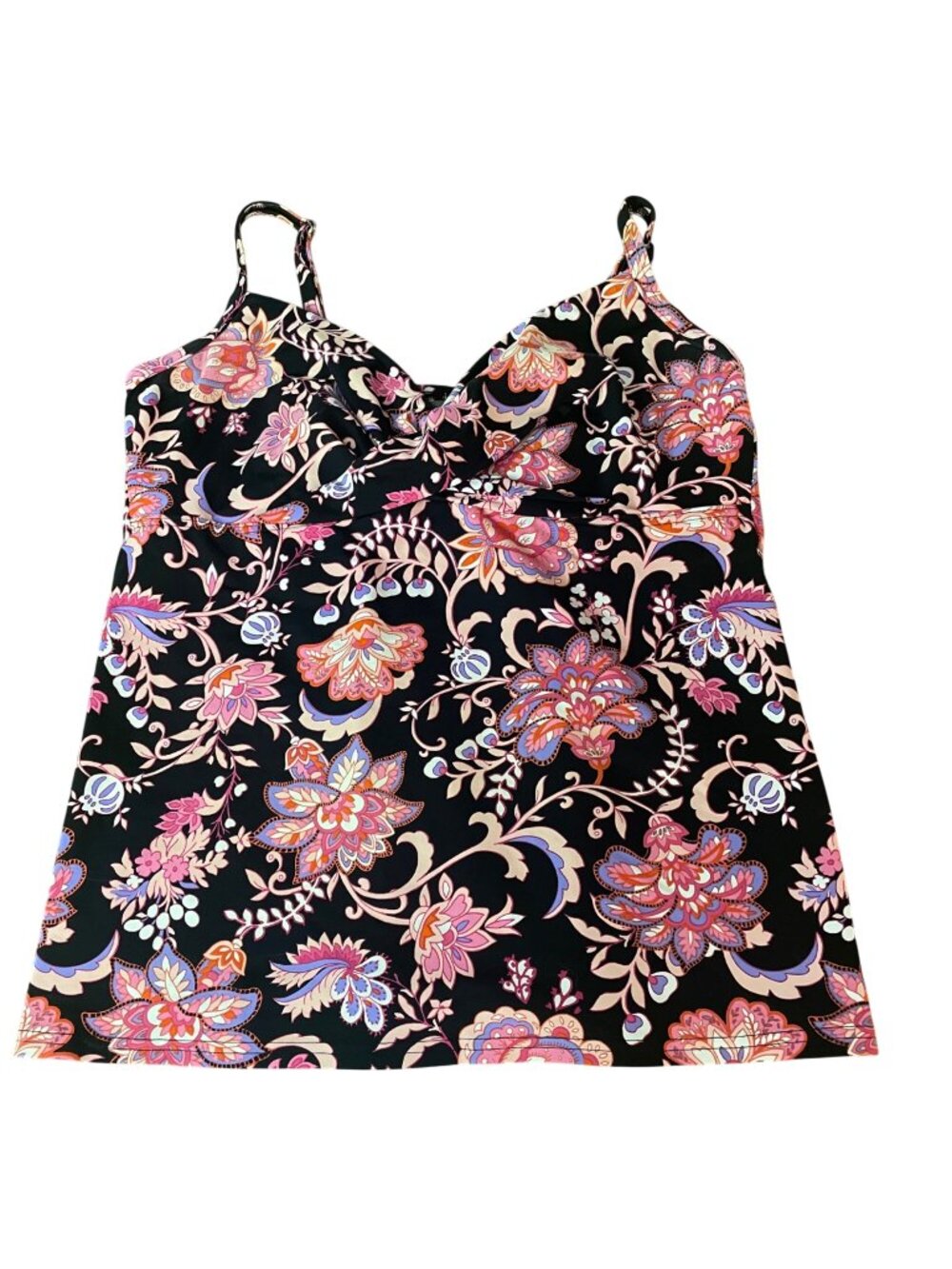 Lands' End Dark Floral Paisley Tankini Swim Top Sz 12 Underwire
